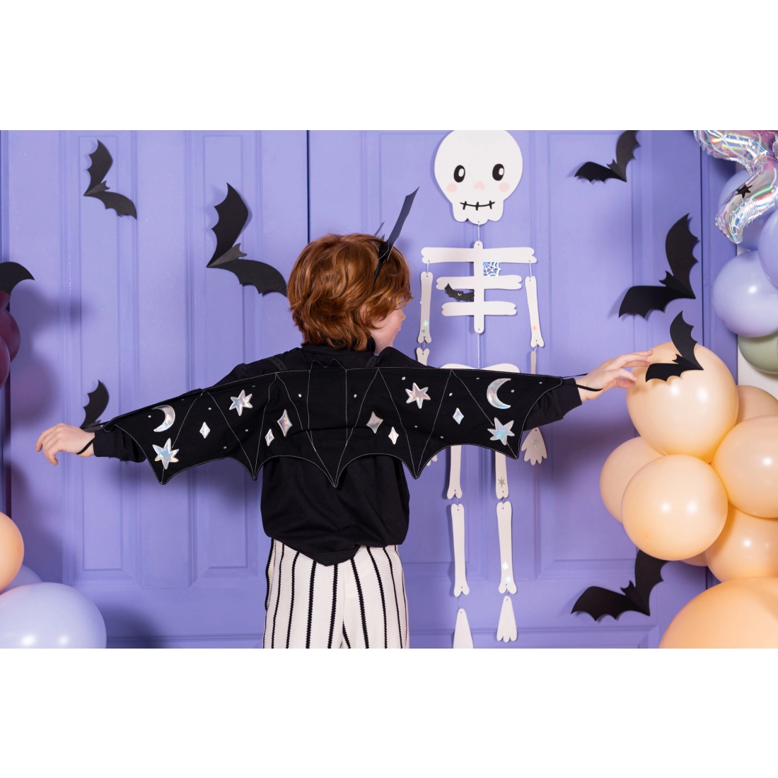 Ali da pipistrello per bambini con stelle e luna, nere, 3-7 anni