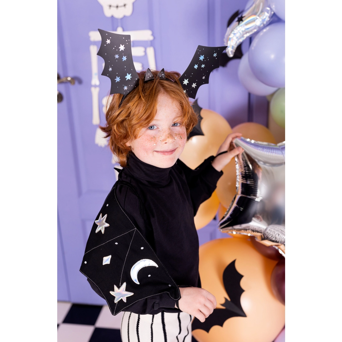 Ali da pipistrello per bambini con stelle e luna, nere, 3-7 anni