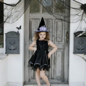 Gyerek varázsló jelmez, fekete, méret 116–128, poliészter