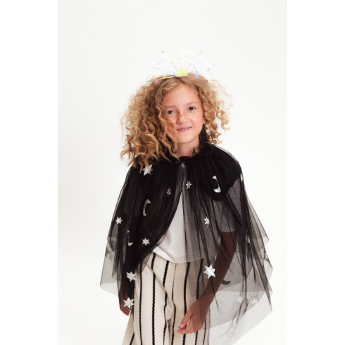 Otroški črn plašč z zvezdami in luno za pust 3–7 let