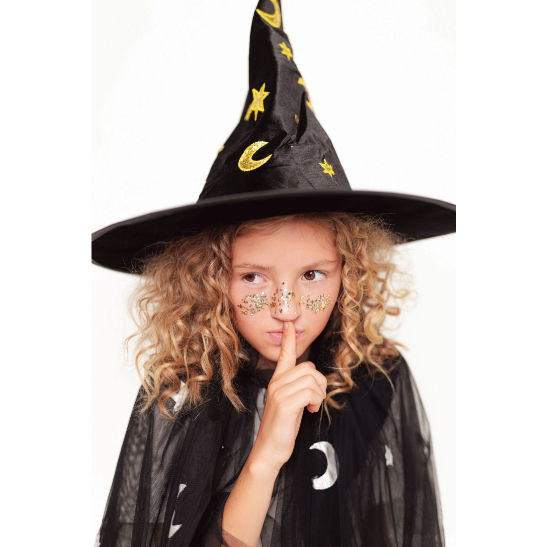 Dětský černý plášť s hvězdami a měsíci, 3–7 let, karneval