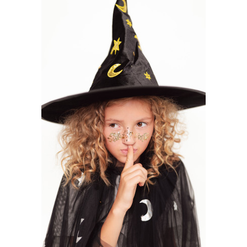 Otroški črn plašč z zvezdami in luno za pust 3–7 let