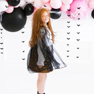 Gyermek fekete köpeny csillagokkal és arany szegéllyel, 3–7 éves lányoknak