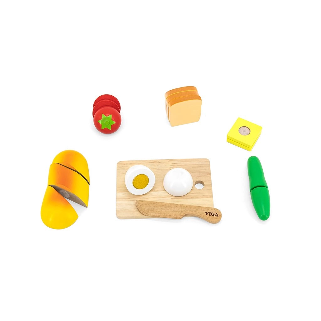 Detský drevený set na krájanie raňajky Viga