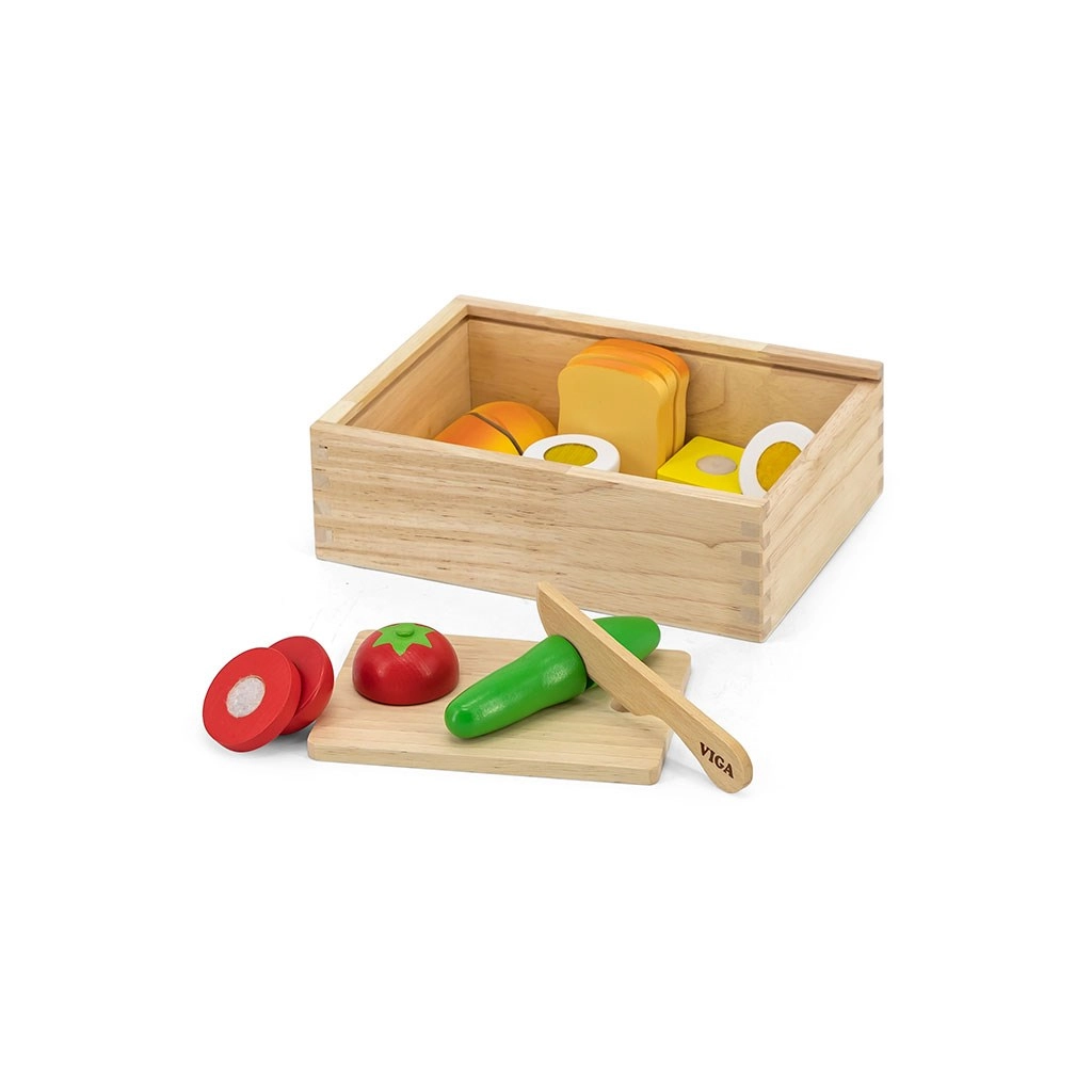 Detský drevený set na krájanie raňajky Viga