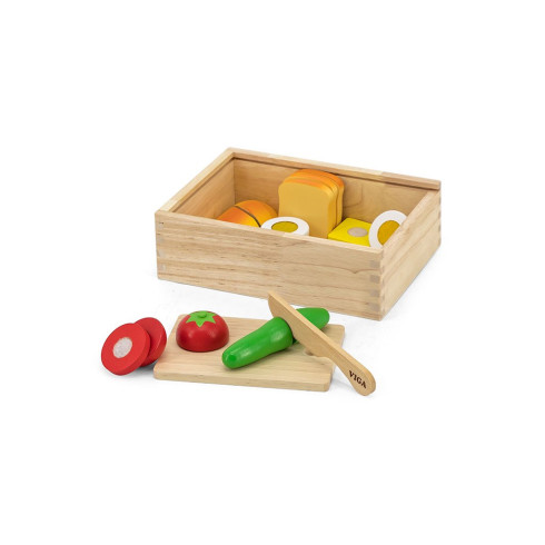 Detský drevený set na krájanie raňajky Viga