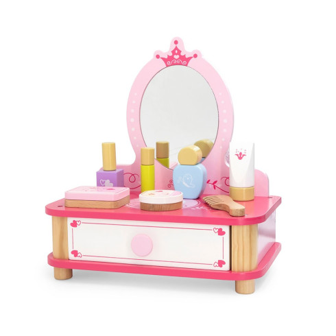 Detský drevený toaletný stolík so zrkadlom a doplnkami Viga