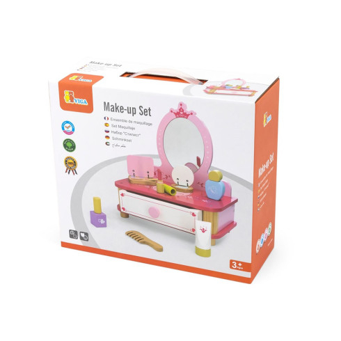 Detský drevený toaletný stolík so zrkadlom a doplnkami Viga