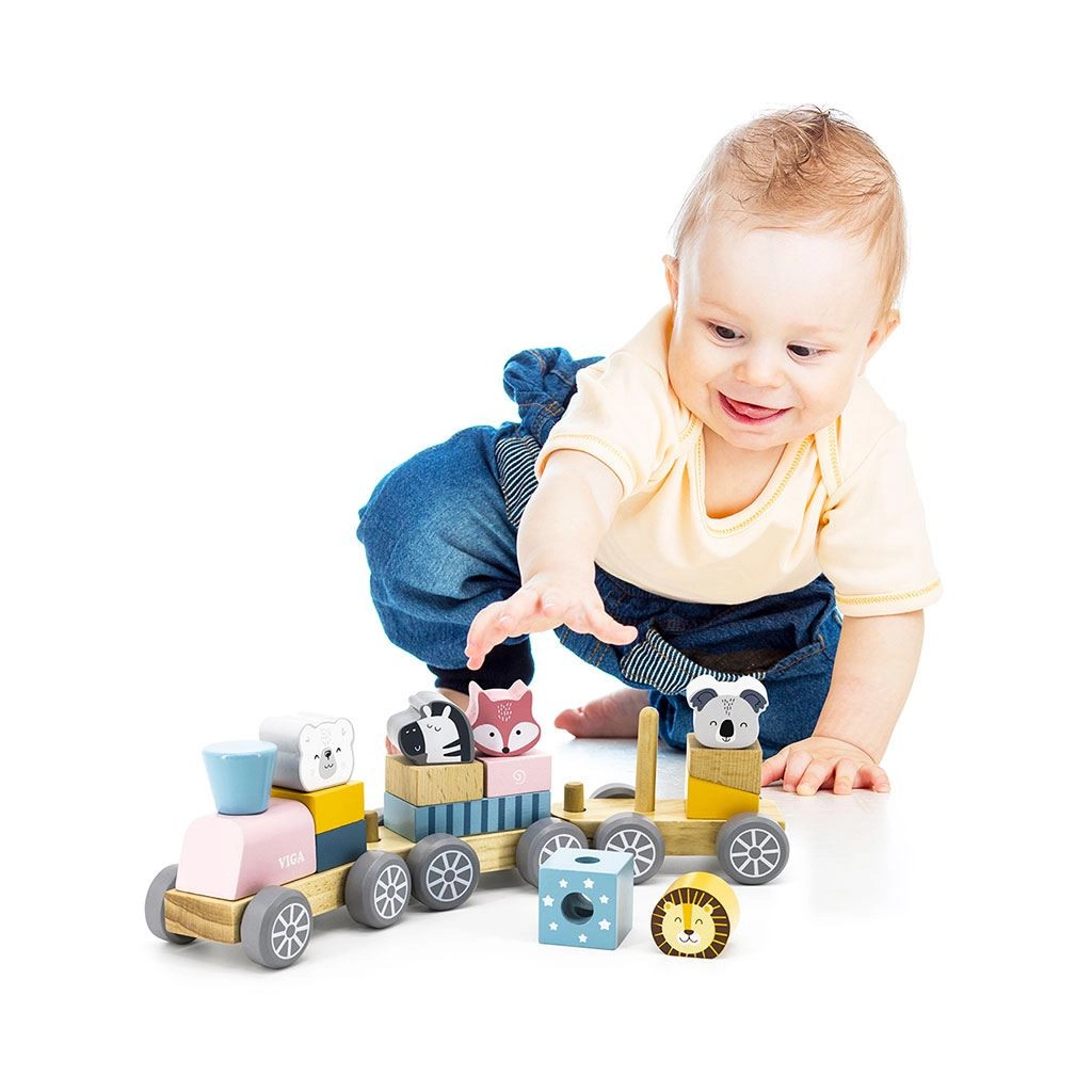 Dřevěný tahací vláček pro děti Viga zvířata