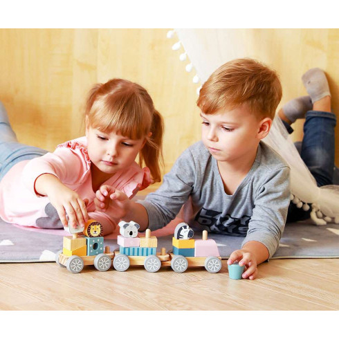 Dřevěný tahací vláček pro děti Viga zvířata