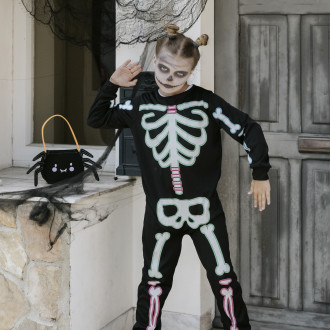 Gyerek csontváz jelmez, fekete, foszforeszkáló, méret 116–128