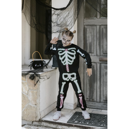 Otroški kostum okostnjak, črn, fosforescenten, velikost 116–128