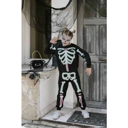 Costum pentru copii schelet, negru, fosforescent, mărime 116-128