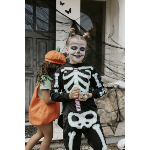 Otroški kostum okostnjak, črn, fosforescenten, velikost 116–128