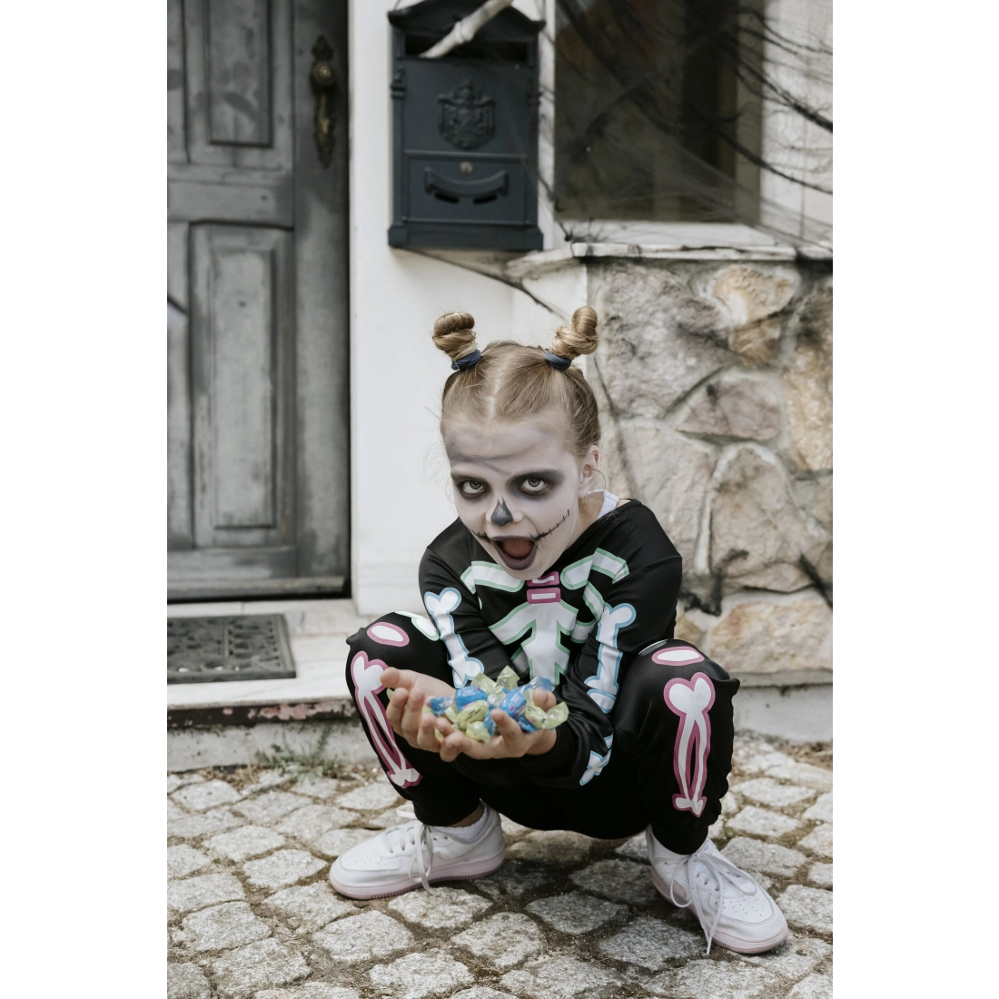 Costum pentru copii schelet, negru, fosforescent, mărime 116-128