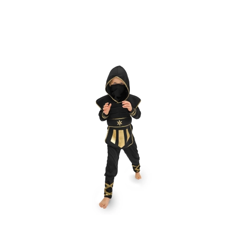Costum ninja pentru copii, negru cu detalii aurii, 96-116 cm