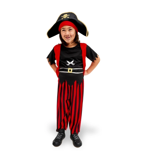 Otroški piratski klobuk črn z zlatim robom in rdečo rutko