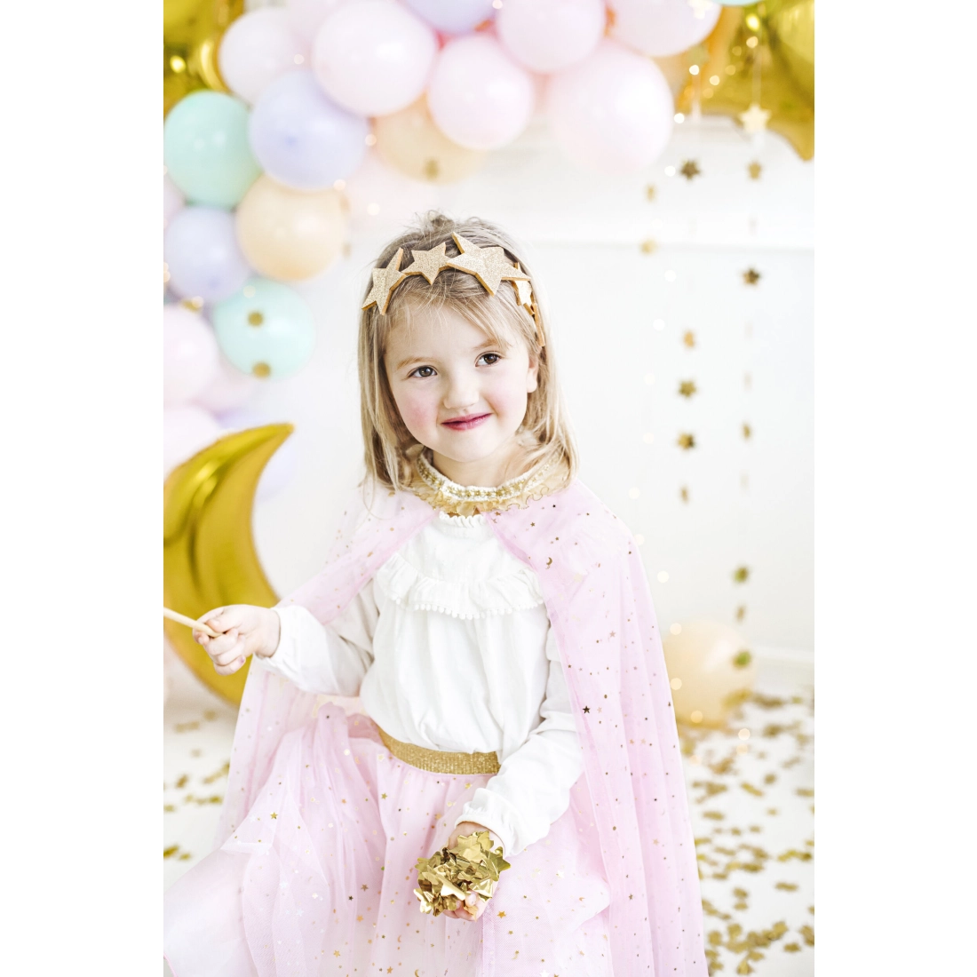 Otroški rožnati plašč za princesko z zlatimi zvezdami