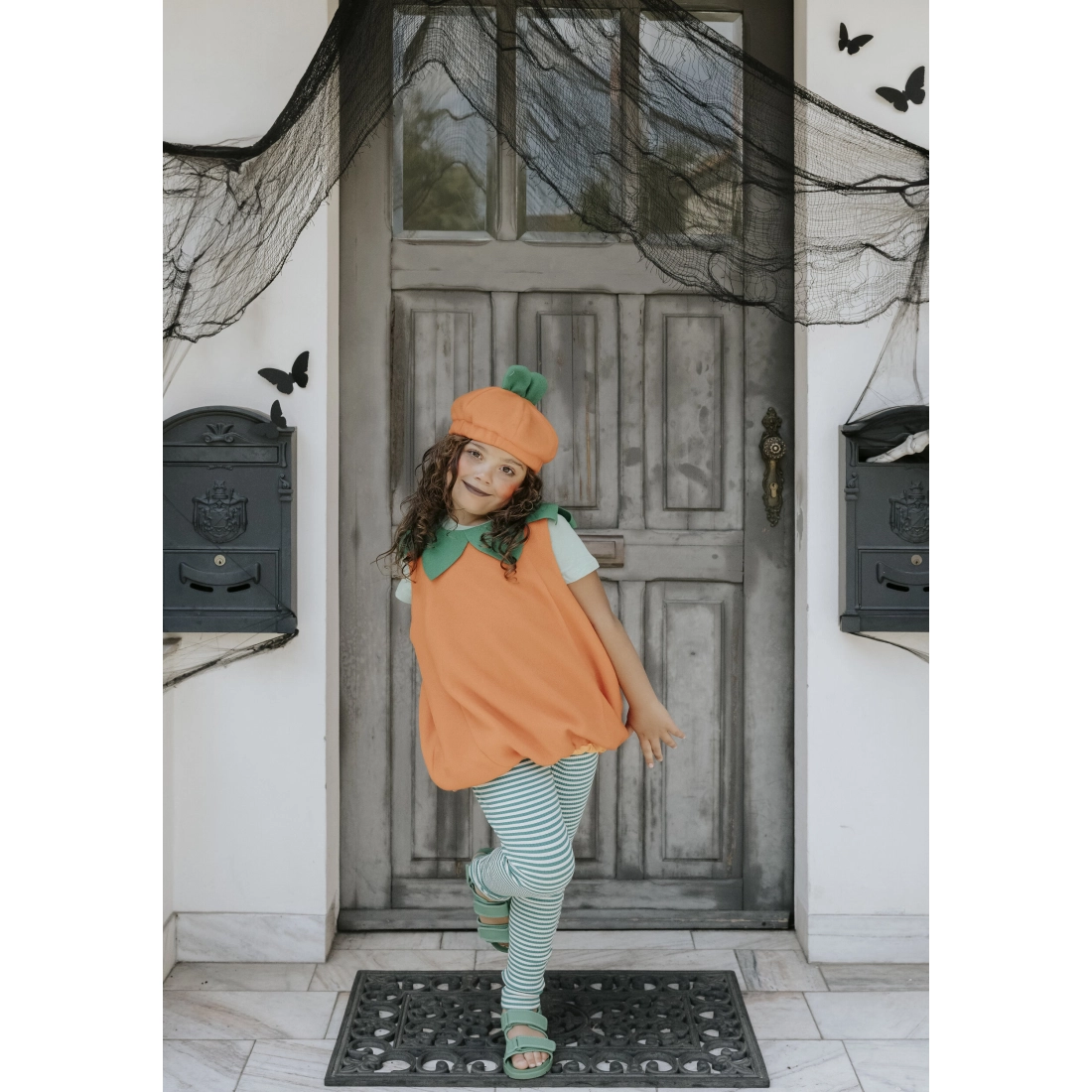 Costume da zucca per bambini con cappello, arancione, taglia 116-128