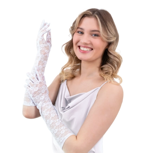 Duge bijele čipkaste rukavice za party 40 cm