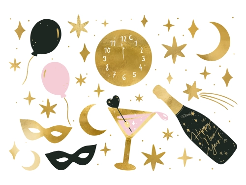 Tatuaje temporare pentru Revelion – mix auriu, 10 modele