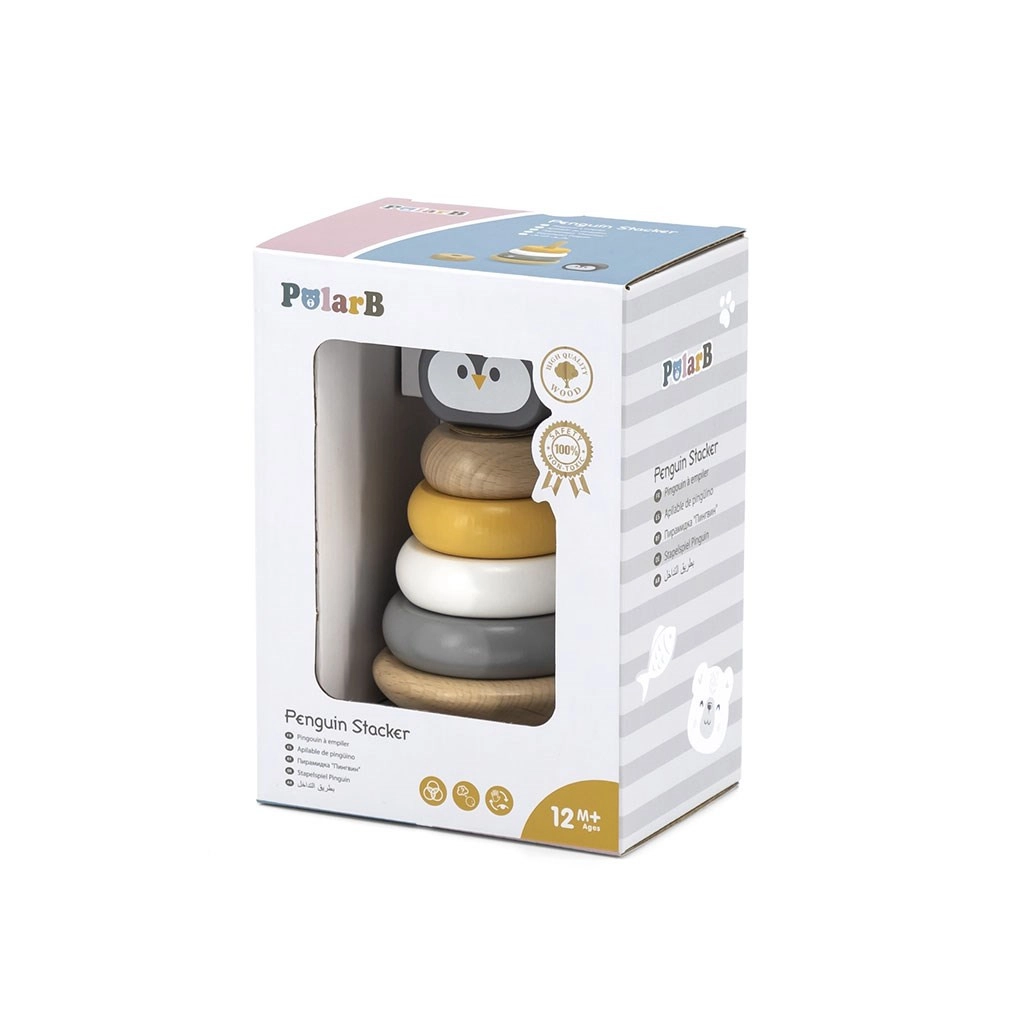 Drevená skladacia pyramída pre deti Viga tučniak