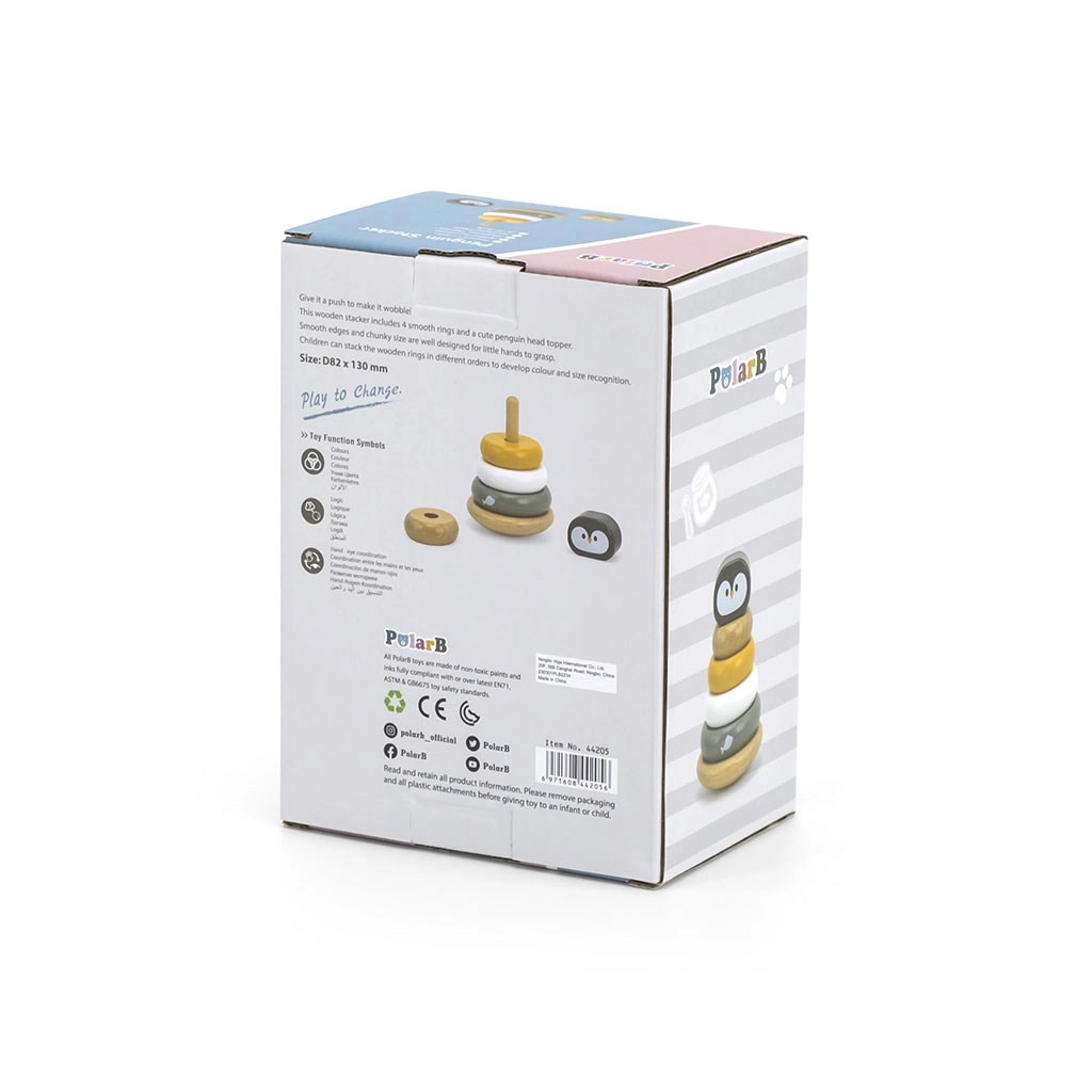 Drevená skladacia pyramída pre deti Viga tučniak