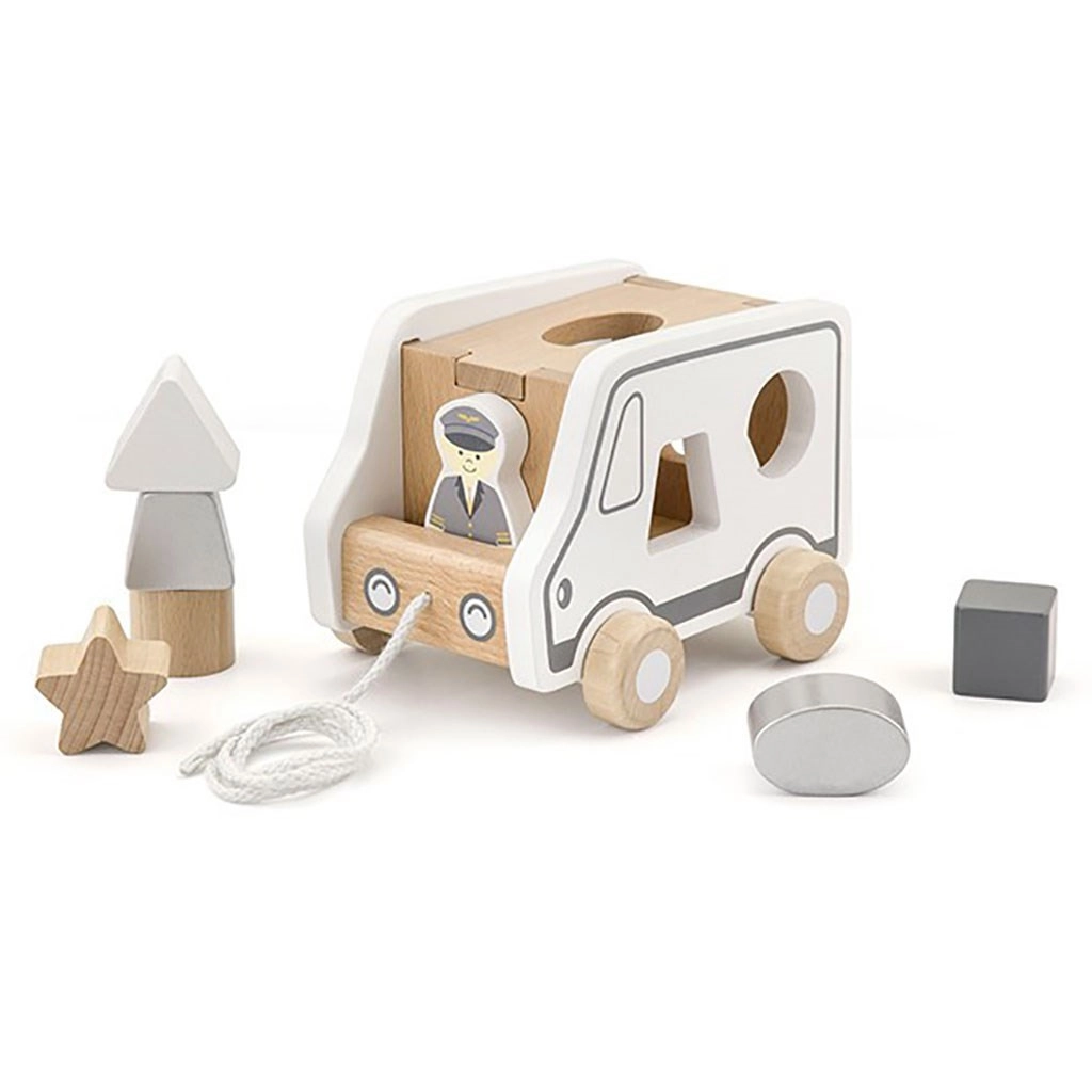 Drevená ťahacia hračka auto s vkladacími tvarmi Viga