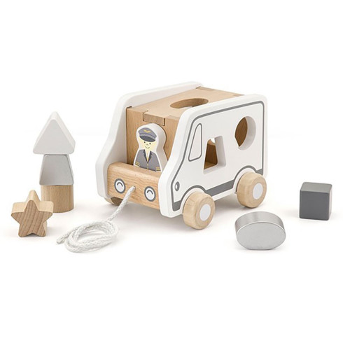 Drevená ťahacia hračka auto s vkladacími tvarmi Viga