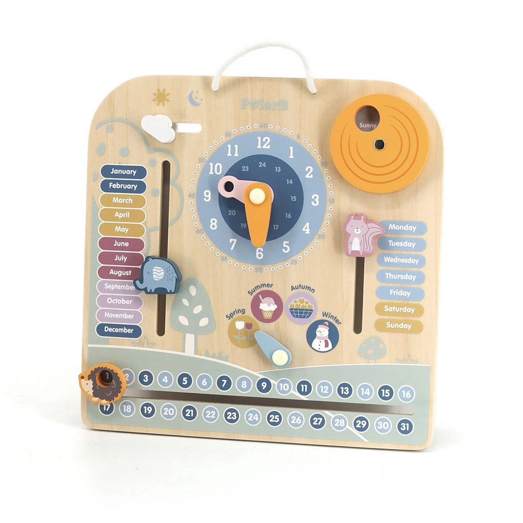 Drevený edukačný kalendár s hodinami pre deti Viga PolarB