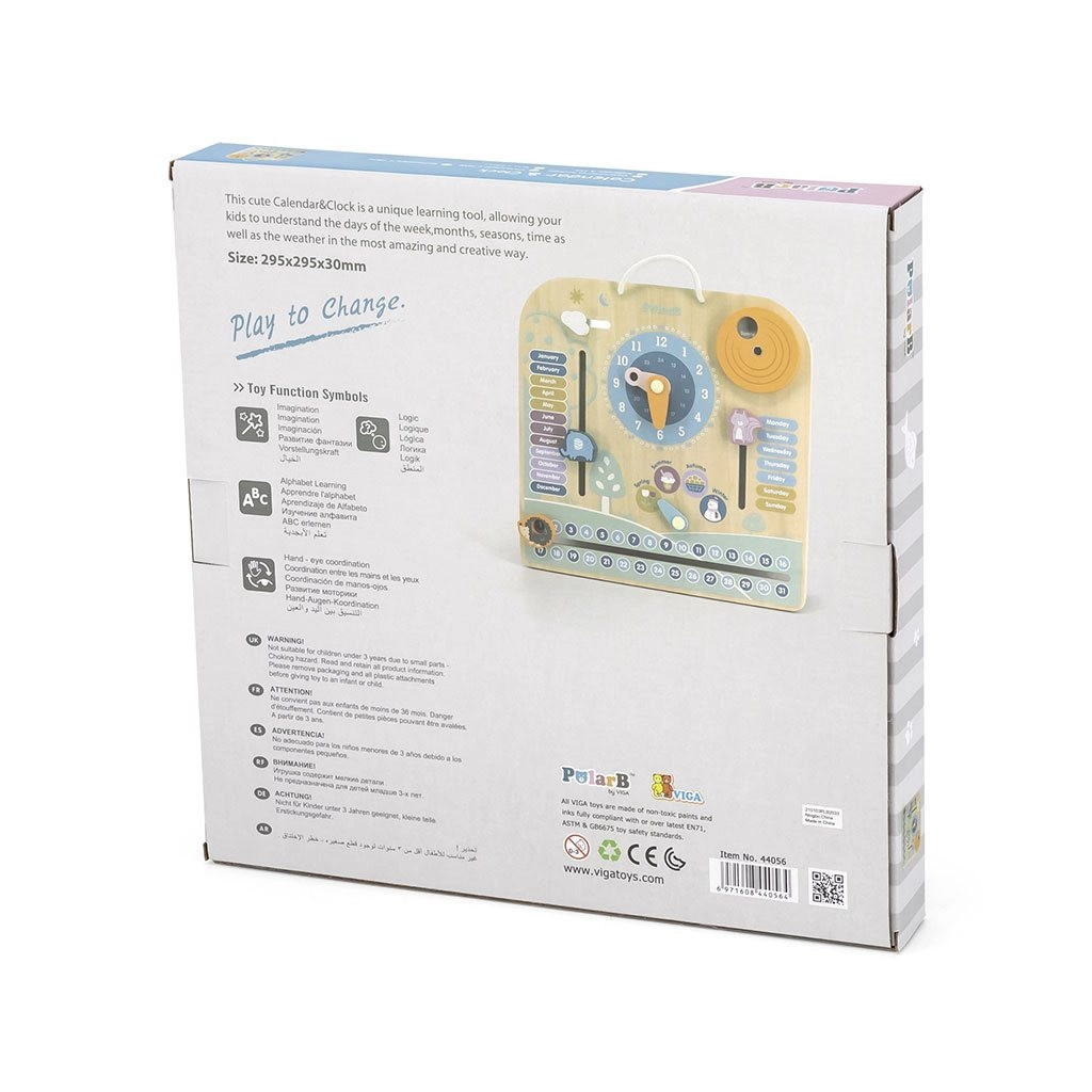 Drevený edukačný kalendár s hodinami pre deti Viga PolarB