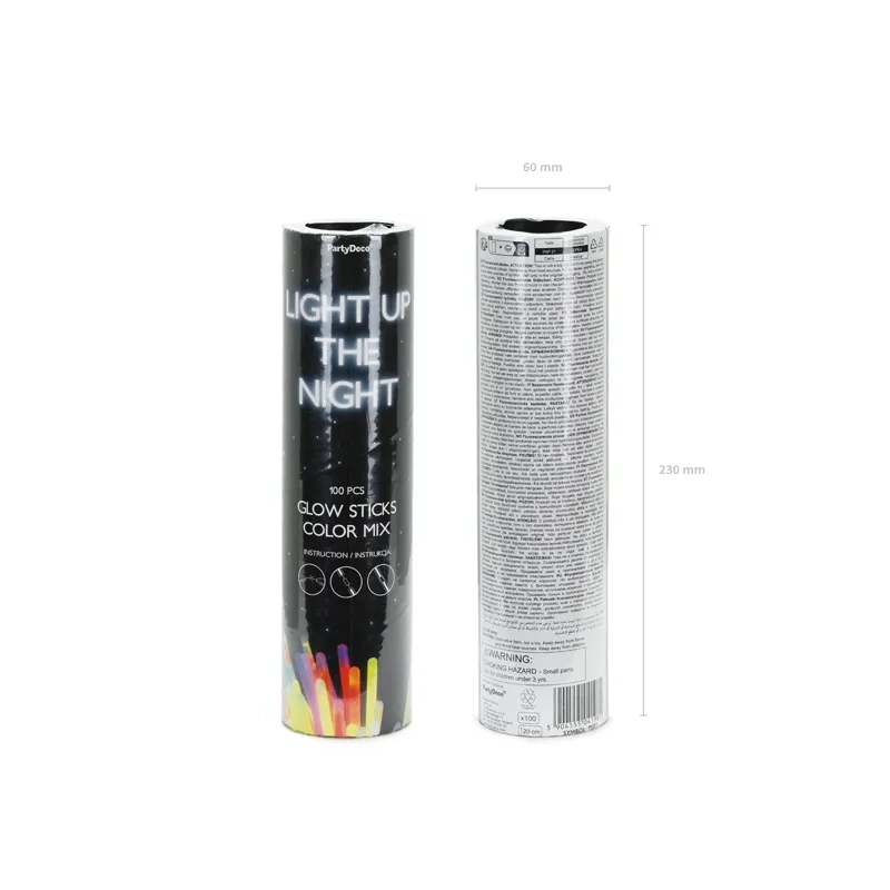 Fluoreszkáló világító karkötők 20 cm, színmix, 100 db csatlakozókkal