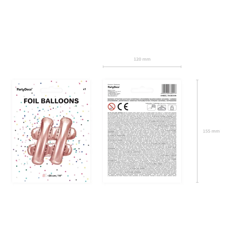 Rose gold fólia lufi szám, 35 cm, születésnapra