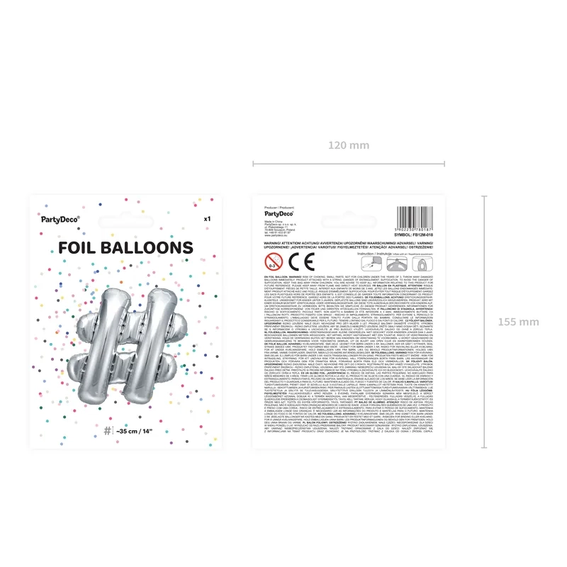 Ezüst fólia lufi szám, 35 cm