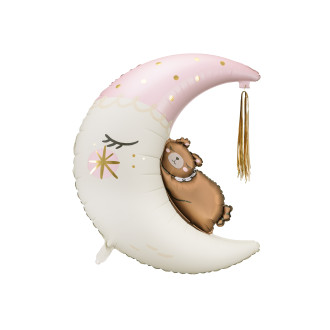 Folijasti balon luna z medvedkom in zlatim cofkom 80×98 cm