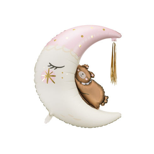 Folijasti balon luna z medvedkom in zlatim cofkom 80×98 cm