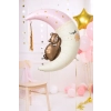 Balon din folie în formă de lună cu ursuleț și decorațiune cu ciucuri aurii 80×98 cm