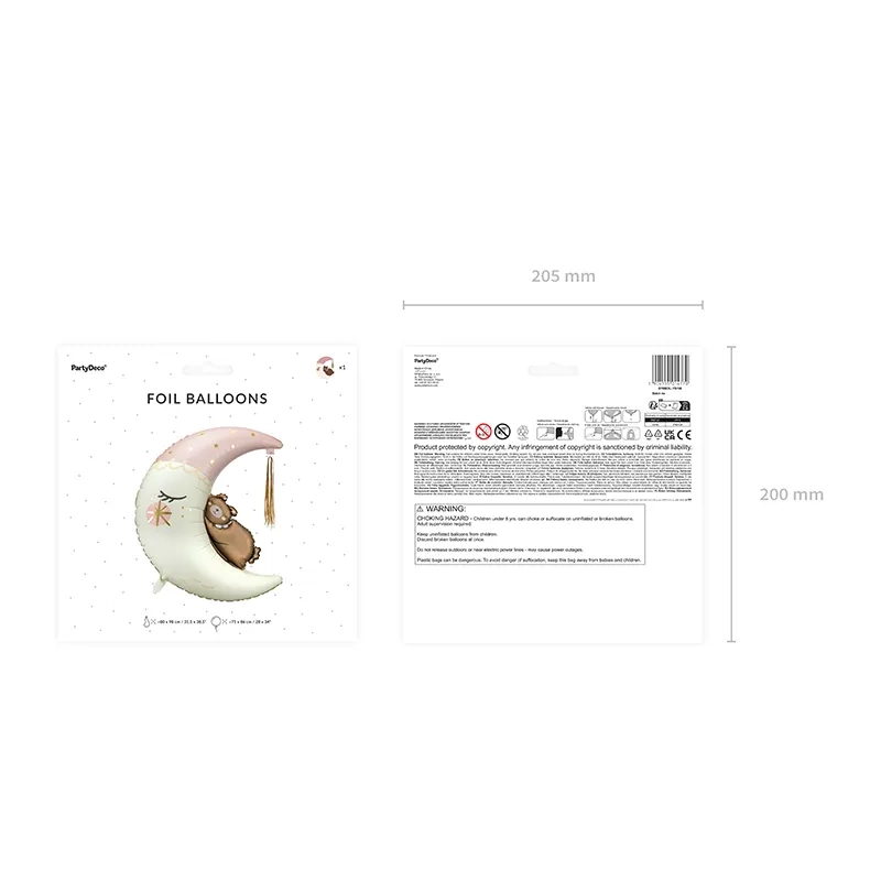 Balon din folie în formă de lună cu ursuleț și decorațiune cu ciucuri aurii 80×98 cm