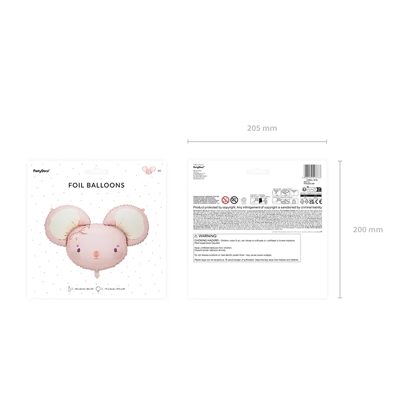 Balon din folie, șoricel roz deschis, 96x64 cm
