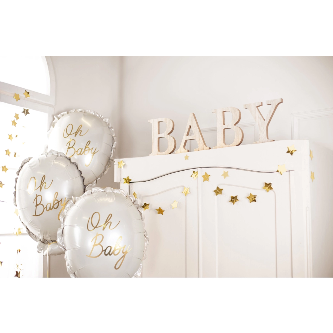 Balon folie Oh Baby alb-auriu 53x69 cm