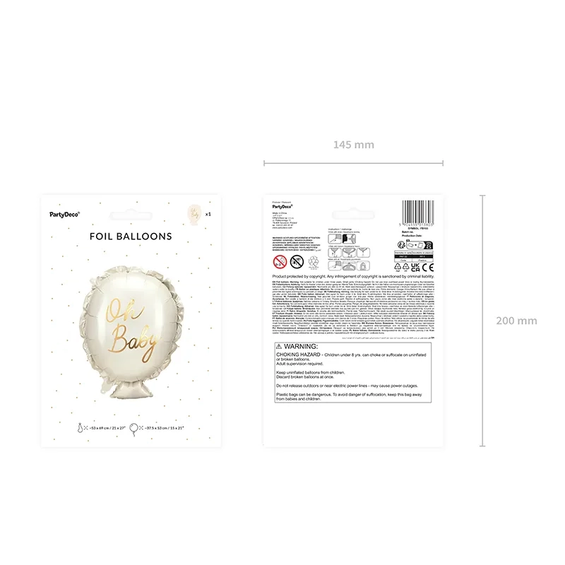Balon folie Oh Baby alb-auriu 53x69 cm