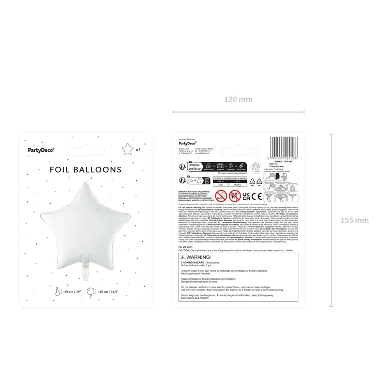 Folijski balon zvezda bel 48 cm – za zrak in helij