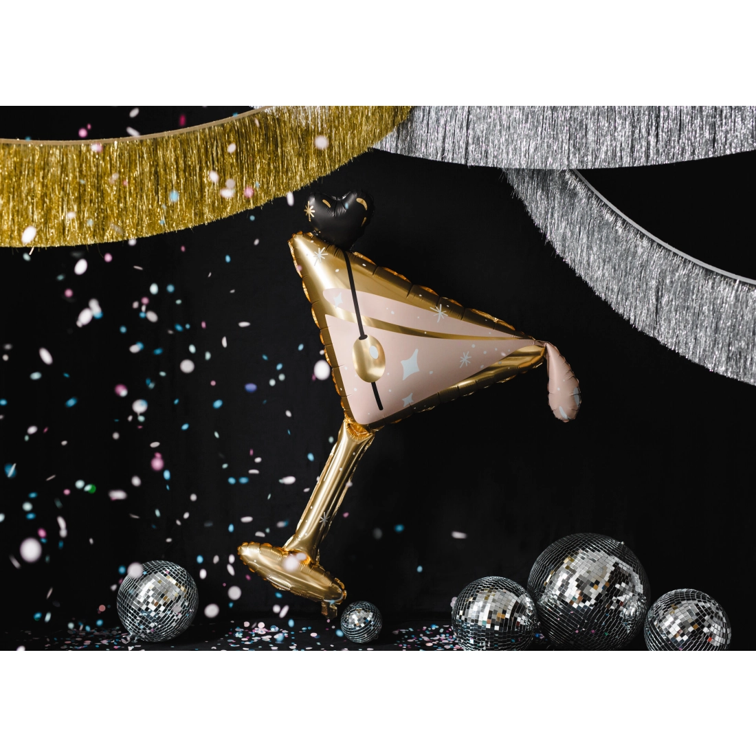 Foliasti balon v obliki kozarca za martini, 100 cm, zlata mešanica za zabavo