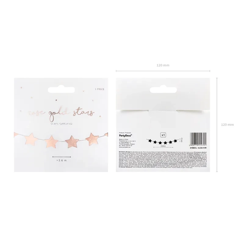 Girlanda rožnato-zlate zvezde, folijska dekoracija 3,6 m