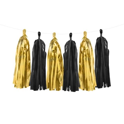 Třásňová girlanda DIY černo-zlatá, 1,5 m, 12 ks