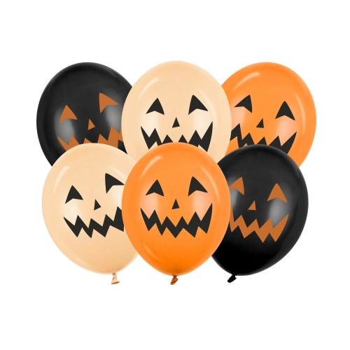 Baloane de Halloween cu motiv dovleac, 30 cm, mix de culori, 6 buc.