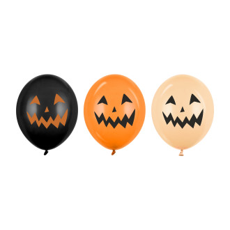 Halloween baloni Buča 30 cm, mešanica barv, 50 kos – močni s potiskom