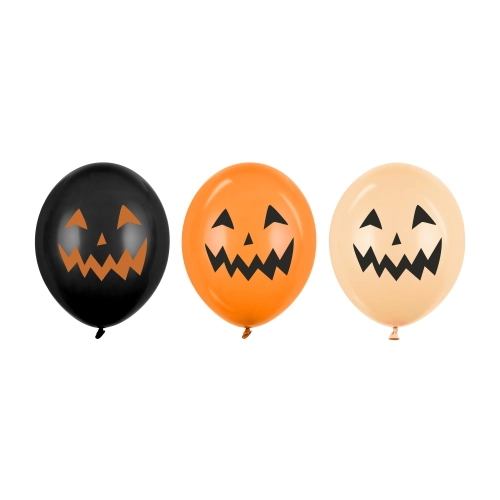 Halloween baloni Buča 30 cm, mešanica barv, 50 kos – močni s potiskom