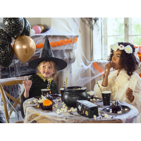 Halloween papirnate škatlice za pokovko BOO!, črne, 7 x 7 x 12,5 cm, 6 kosov