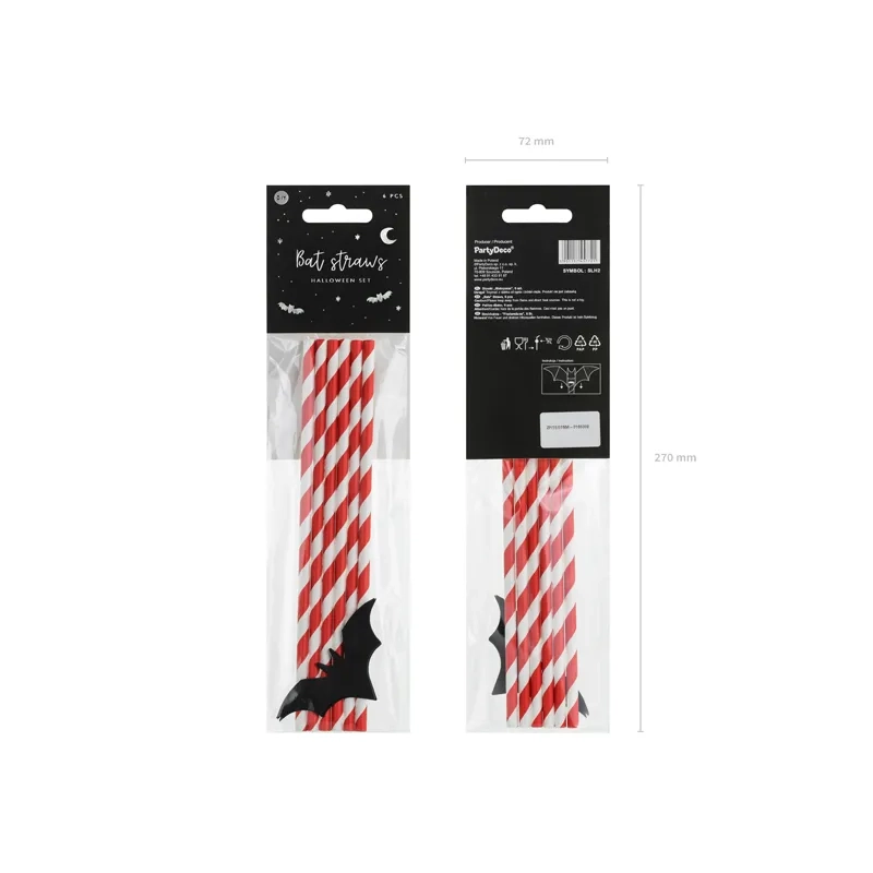 Paie de Halloween cu lilieci, roșu-alb, 19,5 cm, 6 buc.